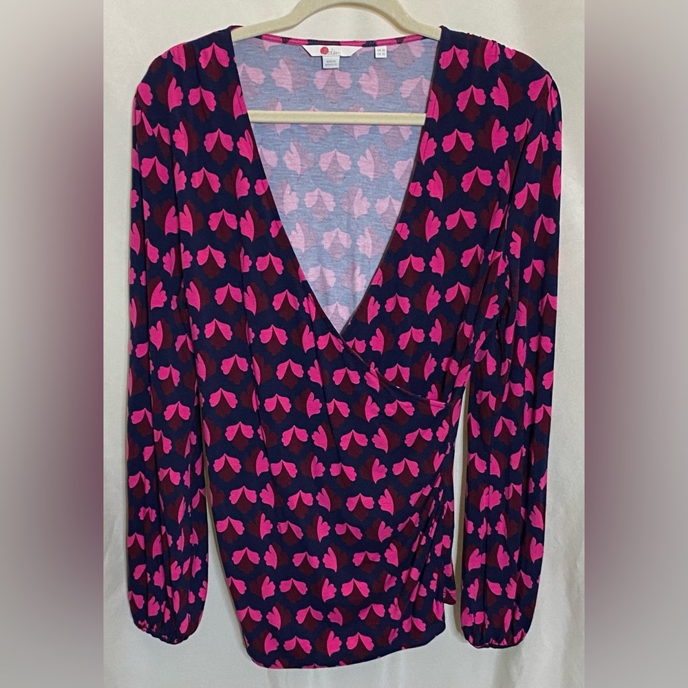 Boden Womens Elodie Long Sleeve Top /Blouse w/ V Neck, Faux Wrap Front